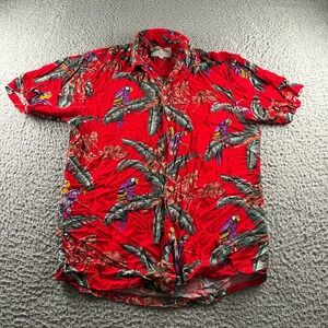 Paradise Found Magnum PI Hawaiian Shirt Mens S Red Parrot Aloha Rayon Vintage